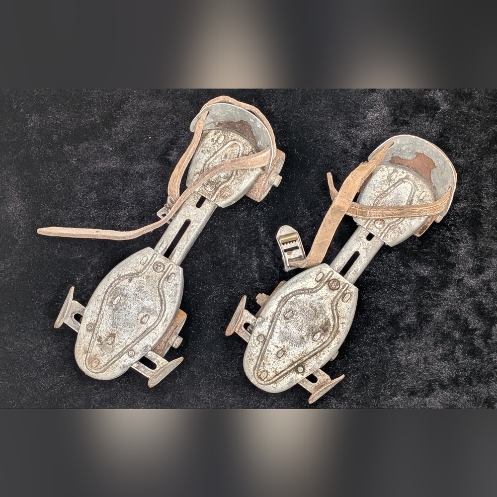 Vintage Antique Metal Roller Skates with Straps